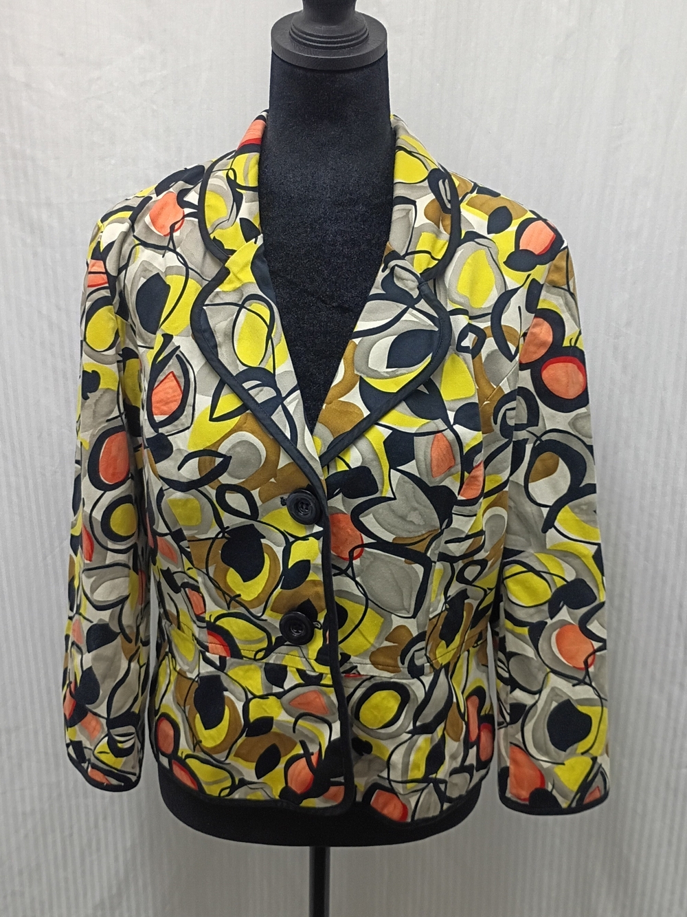 Maggy London Abstract Print Blazer in Yellow, Black & Orange 8